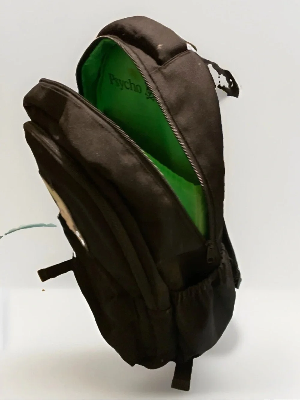 Psycho Bunny Black Backpack Green Lined Zip Skull Bunny Logo Padded Strap